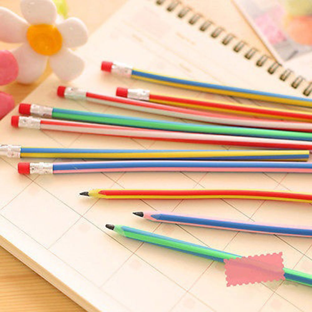 4 Pack Pencils Colourful Soft Flexible Black Lead Writing With Eraser 30 cm Long 