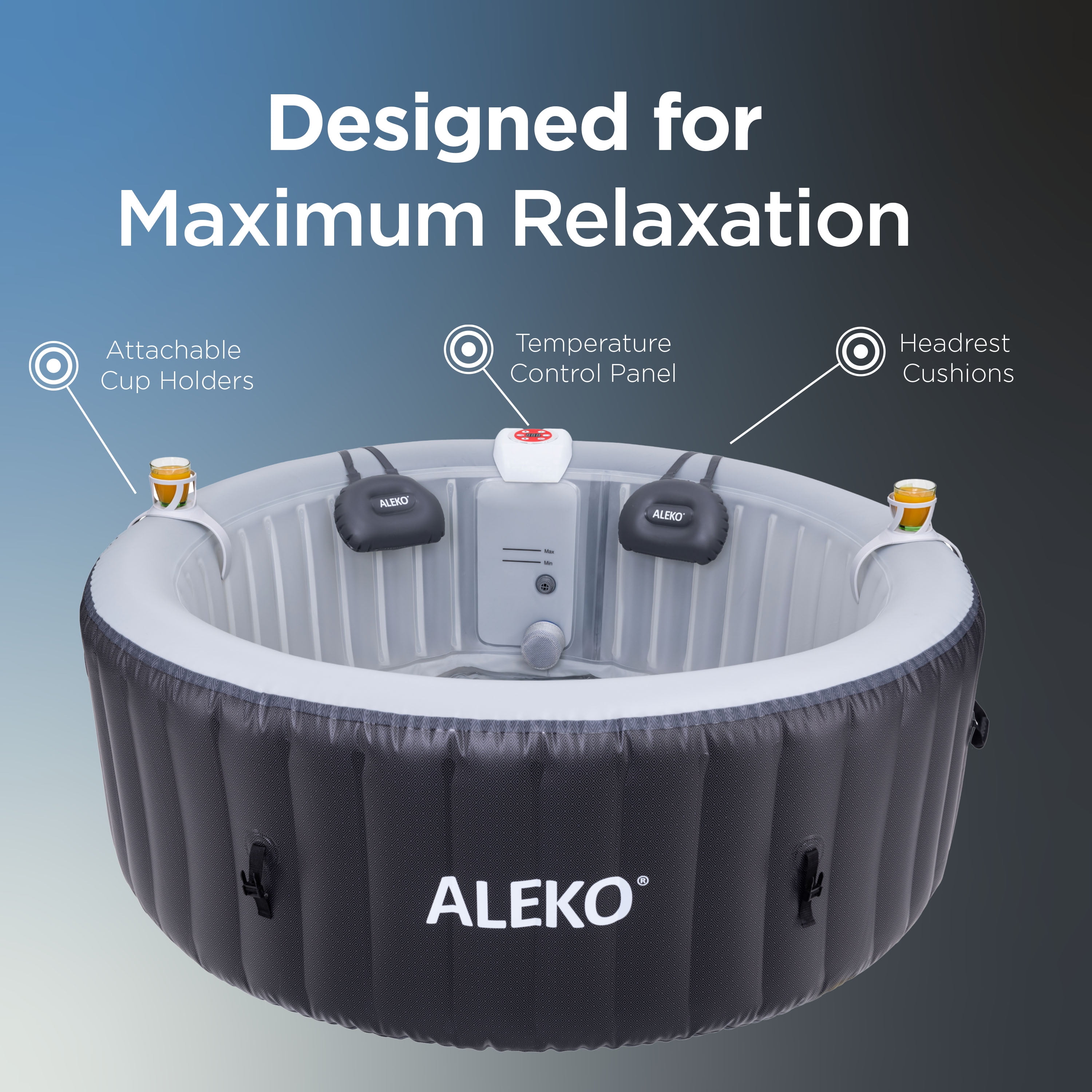 ALEKO Diamond 4 Person Black Inflatable Jetted Round Hot Tub with Energy Efficient Cover