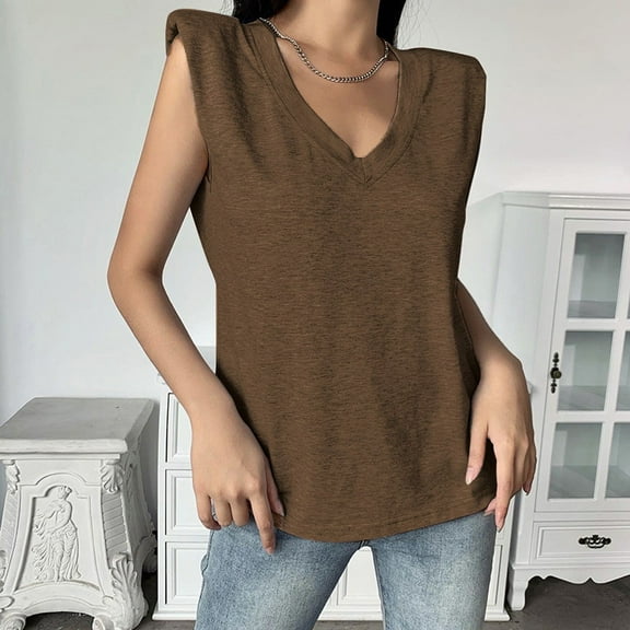 Viikei Womens Tank Top Camisoles for Women Plus Solid V-neck with Shoulder Pad Loose Vest