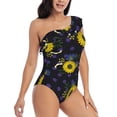 thumbnail image 3 of Rateoe Sunflowers Pattern Women One Piece Swimsuits Tummy Control One Shoulder Bathing Suits Ruffle Swimwear-XX-Large, 3 of 6