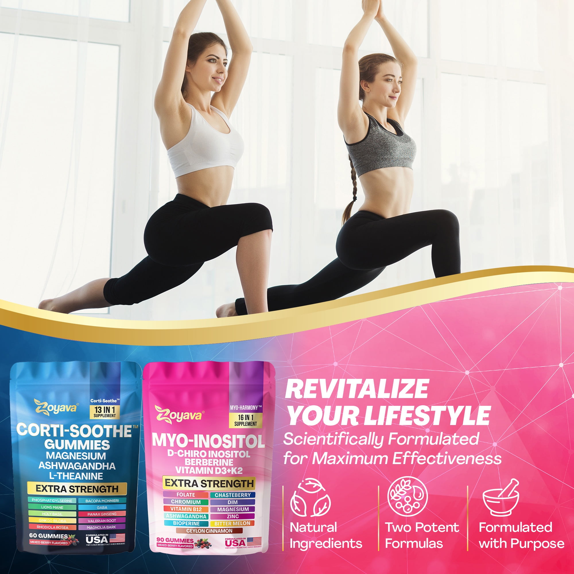 Soothe & Smooth Bundle Gummies - Cortisol & Myo-Inositol Supplement with D-Chiro Inositol, Berberine, Magenesium, Ashwagandha, L-Theanine, Vitamins D3+K2 & B12, Folate, Zinc Lion's Mane (150 Gummies)