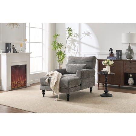 Modern Chaise Lounge Upholstered Sofa Recliner with Ergonomic Backrest Spacious Seating for Living Room Bedroom Office – Durable Wood Frame Grey Comfort Design