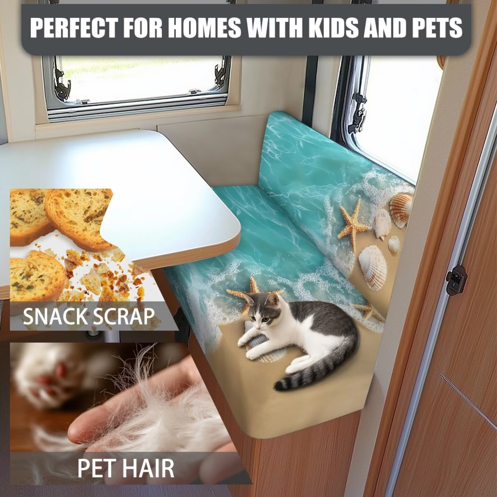Pzuqiu Beach Starfish RV Dinette Cushion Covers Stretchable Loveseat Sofa Furniture Protector Elastic Camper Cushion Slipcoversfor RV Camper Car Bench