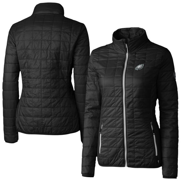 Women's Cutter & Buck Black Philadelphia Eagles Rainier PrimaLoft Eco Insulated Full-Zip Puffer Jacket