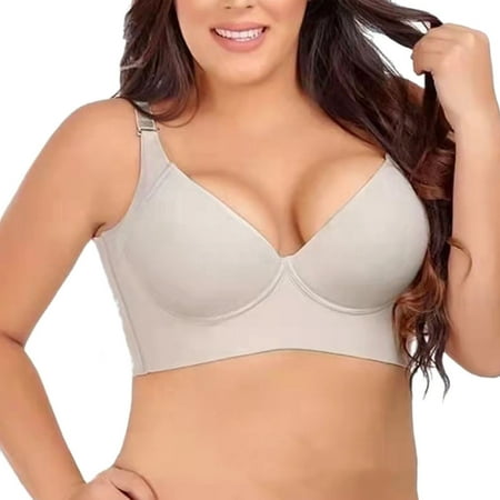 

fanshao Lady Bra Solid Color Padded Correct Your Posture Uplift Bra Widened Strap Adjustable Straps Full Back Coverage Push Up Comfortable Women Bras Daily Wear Clothes