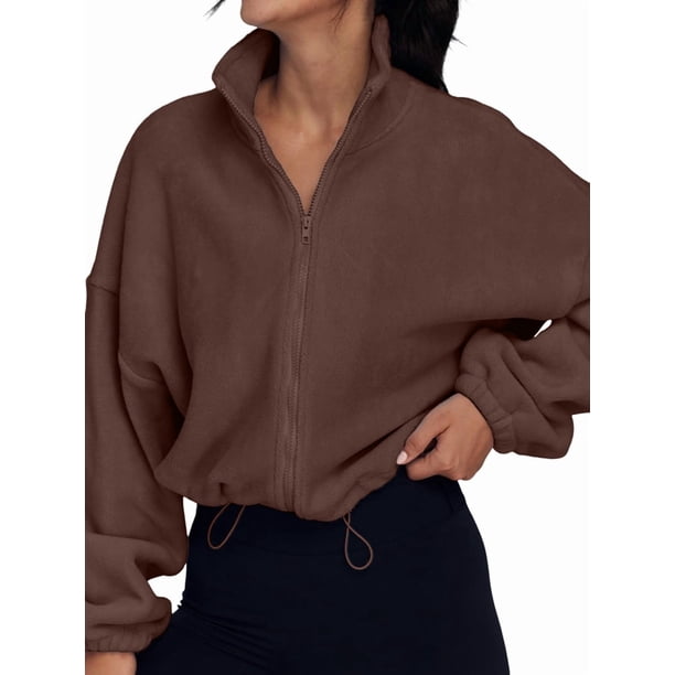 Chaquetas de Forro para Mujer, Sudaderas Extragrandes con Cremallera, Ropa de Invierno, Conjuntos de Larga y Corte Corto para Otoño. Color Café L