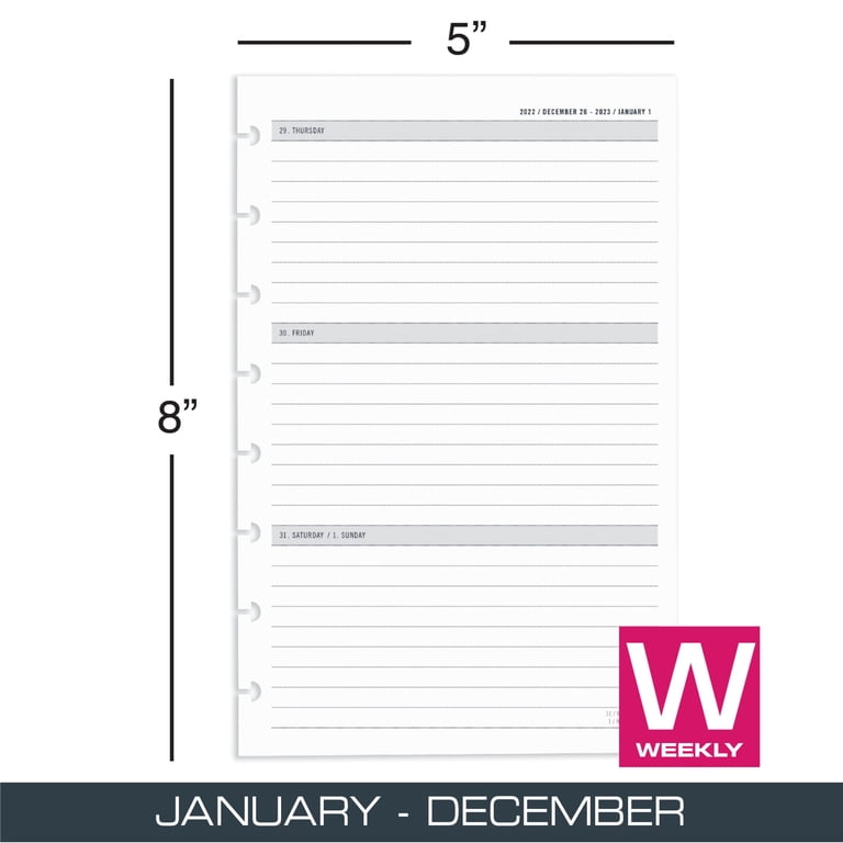 TUL® Discbound Weekly/Monthly Refill Pages, Junior Size, January To  December 2023 - Walmart.com