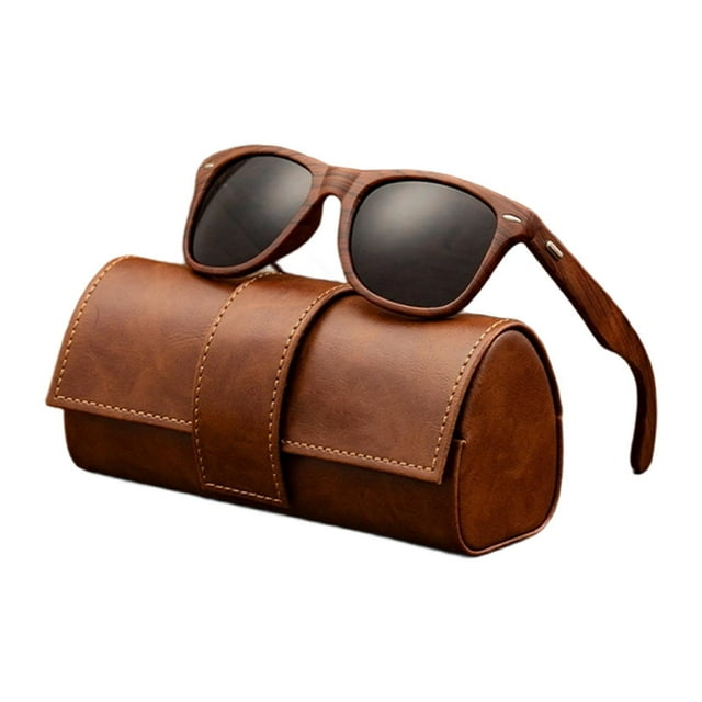 Gafas de clásicas con montura de madera y estuche para mujer y hombre, ideales para actividades al aire libre. Negro