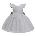 thumbnail image 5 of Flower Girl Dress Ruffle Sleeve Gray Dress V-Back with Big Bow Birthday Dresses Girls Dresses Size 6-7 Years, 5 of 7
