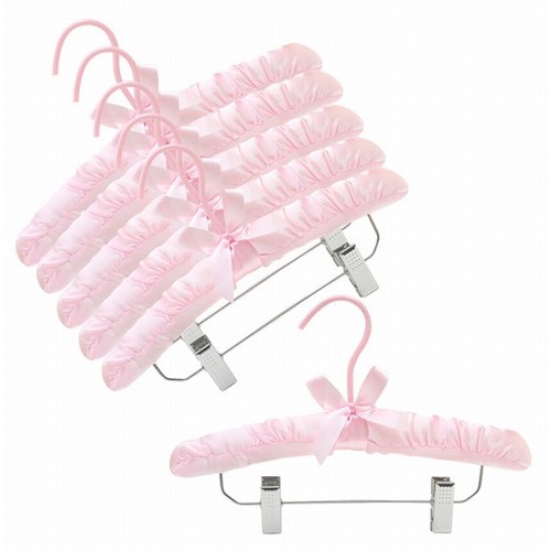 Children's Satin Padded Hangers w/ Clips (Pink)