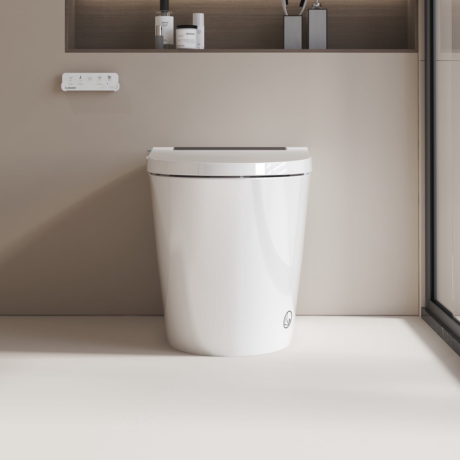 Luoware Smart Bidet Toilet, One Piece Elongated Toilet with Built-in Bidet Seat, Pump-Assisted Auto Flush, Foot Sensor, Heated Seat, Warm Water & Dryer, LED Display, Night Light, Remote Control