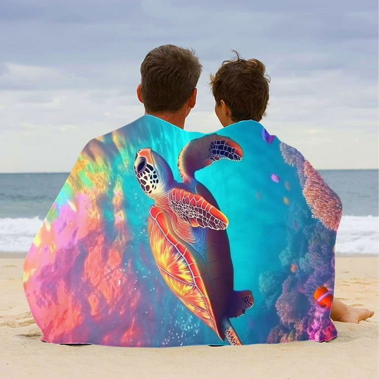 Jjayotai Ocean Turtles Beach Towel, Microfiber Sand Free Colorful