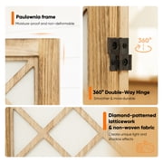 Jostyle 4 Panel Room Divider Privacy Screen with Storage Shelves Foldable with Natural Paulownia Wood Frame Diamond Pattern Non-Woven Fabric for Living Room, Bedroom, Office Espresso & White