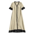 thumbnail image 4 of Womens Color Block Elegant Summer Linen Maxi Dresses, Loose V Neck Ruffle Hem Short Sleeve Wedding Guests Dresses, 4 of 7