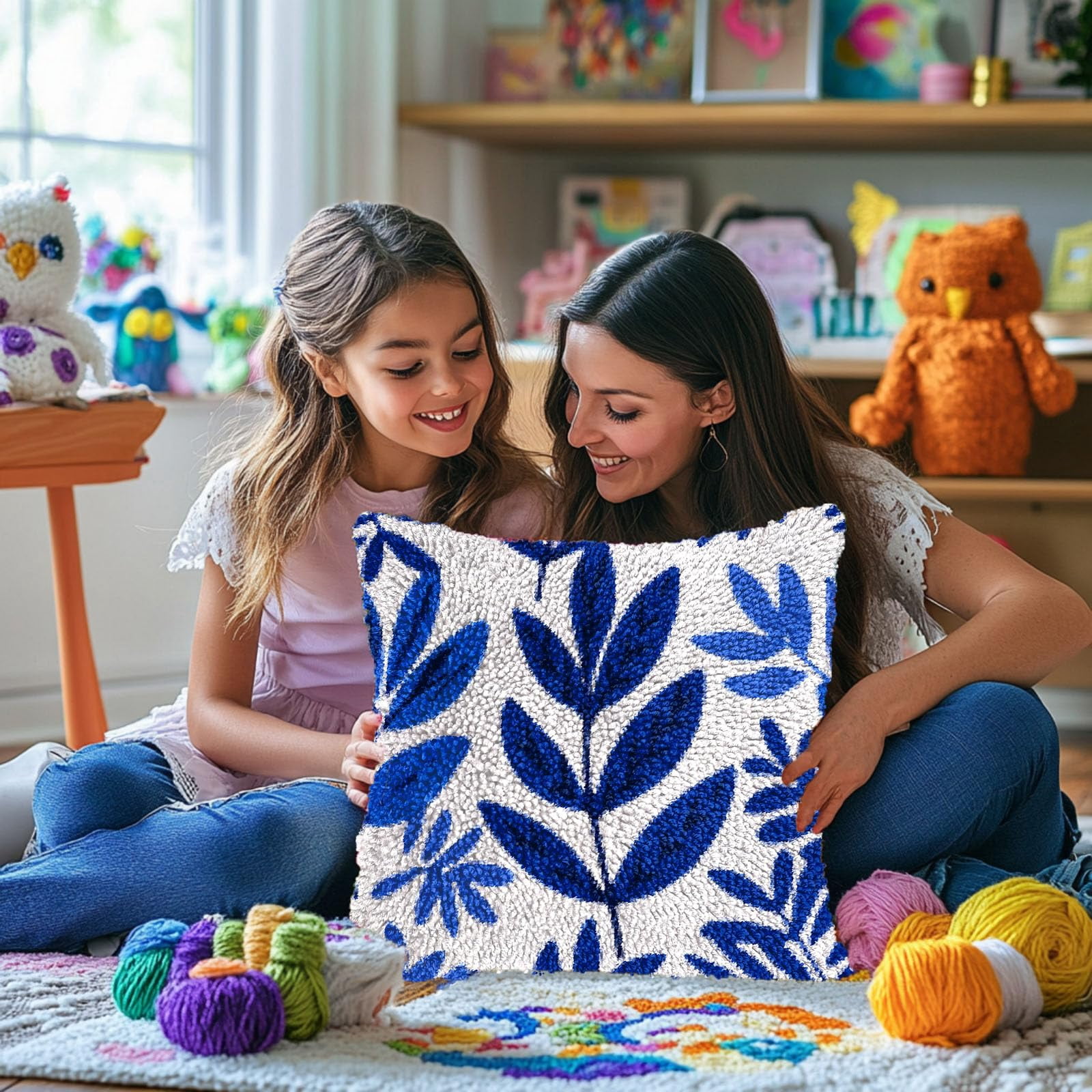 Tropical Leaves DIY Latch Hook Pillow Kits for Adults Printed Pillowcase Crochet Yarns Hooking Handmade Pillow Cover Cushion for Home Sofa Decoration 17x17inch(1)