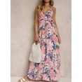 thumbnail image 6 of Women's Floral Print Surplice Spaghetti Strap Maxi Dress 100% Polyester Lightweight Flowing Summer Everyday Elegant, 6 of 9