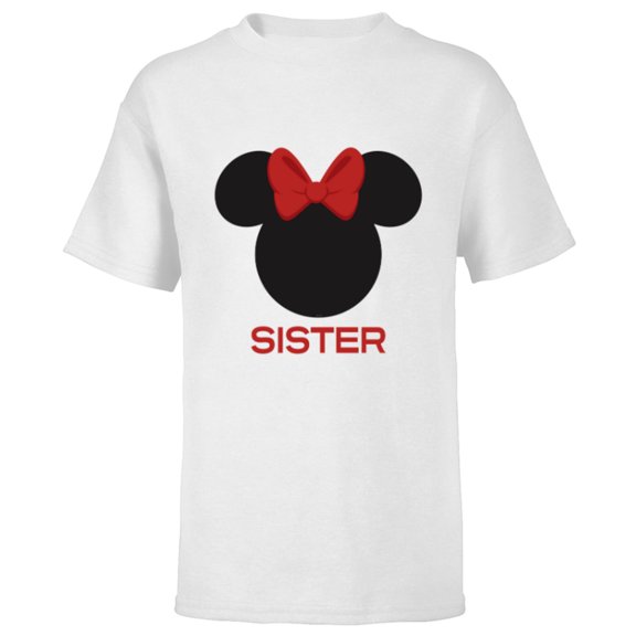 Disney Minnie Mouse Red Bow Icon Sister Family- Short Sleeve T-Shirt for Kids - Customized-White