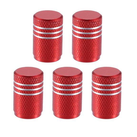 Unique Bargains 5pcs Red Car Round Tire Valve Stem Cap with Rubber Seal Aluminum Alloy Wheel Rims Dust Proof Covers