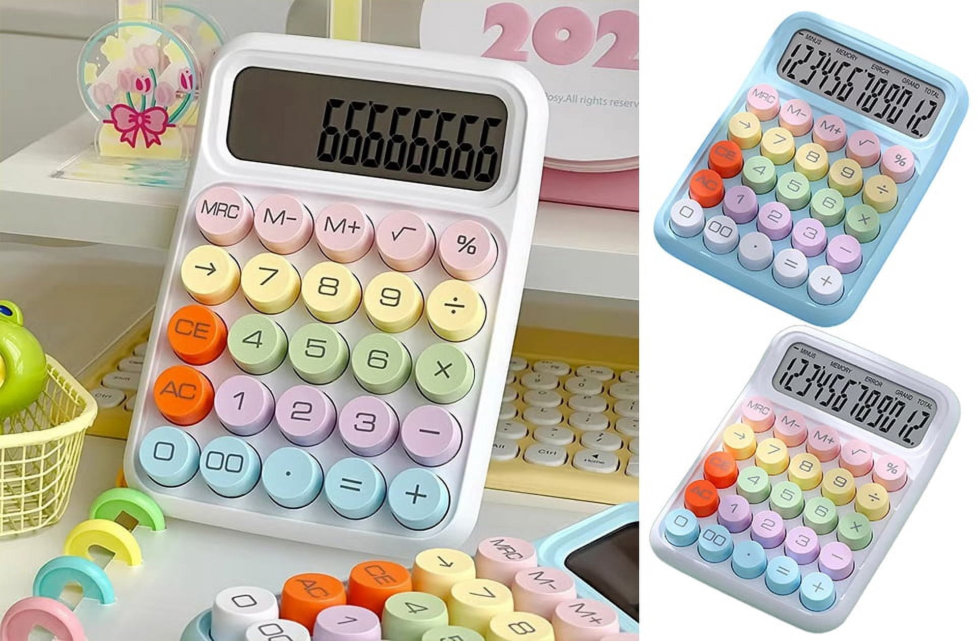 4PC Students 10-Digit Wallet Size Handheld Calculator Round Button Candy Color Vintage Desktop Calculator Portable Easy to Use  for Home Basic Office Business