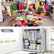 Portable Closet Storage Organizer Clothes Wardrobe Shoe Clothing Rack Shelf Dustproof Non-woven Fabric, Quick and Easy to Assemble