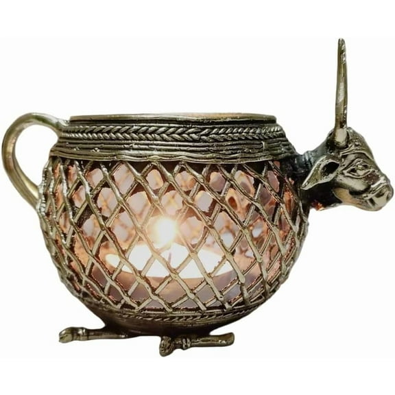 Indiancraftsbykanika Antique Brass Dhokra Tealight Candle Holder, Bowl Candle Holder