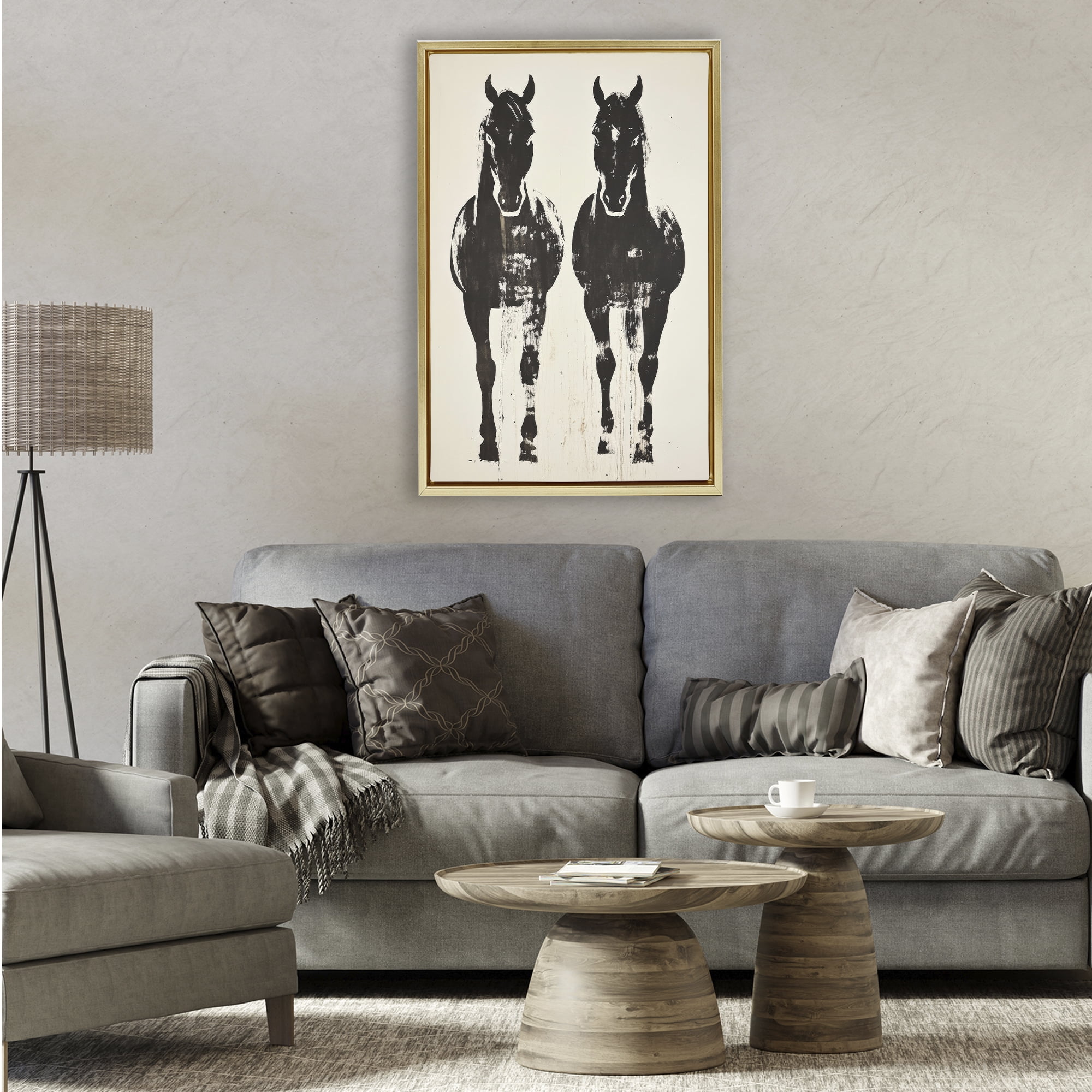 Stupell Industries Silhouetted Horse Couple Gold Framed Floater Canvas Wall Art, design by Petal Prints Design