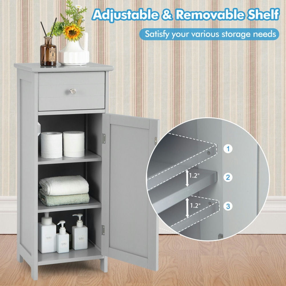 Finihen Bathroom Storage Cabinet, Bathroom Floor Cabinet, Wooden Bathroom Floor Storage Cabinet with Drawer and Shelf, for Bathroom, Living Room, Bedroom, Kitchen, Gray Finihen Bathroom Storage Cabinet, Bathroom Floor Cabinet, Wooden Bathroom Floor Storage Cabinet with Drawer and Shelf, for Bathroom, Living Room, Bedroom, Kitchen, Gray