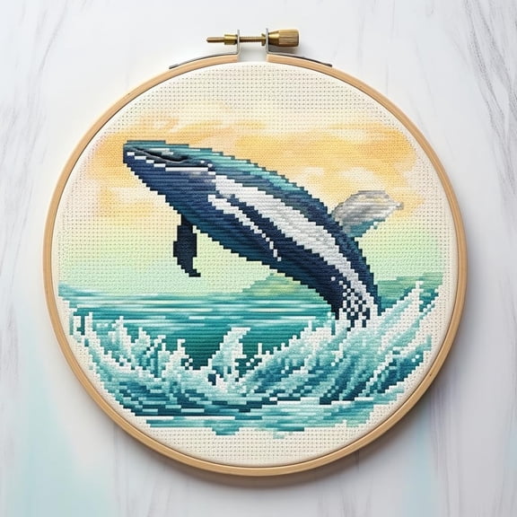 Round Shape Stamped Cross Stitch Kits for Beginners Easy with Hoop 11CT Needlepoint Embroidery DIY Counted Cross Stitch Kits Art Craft Wall Decor 35x35cm(3)