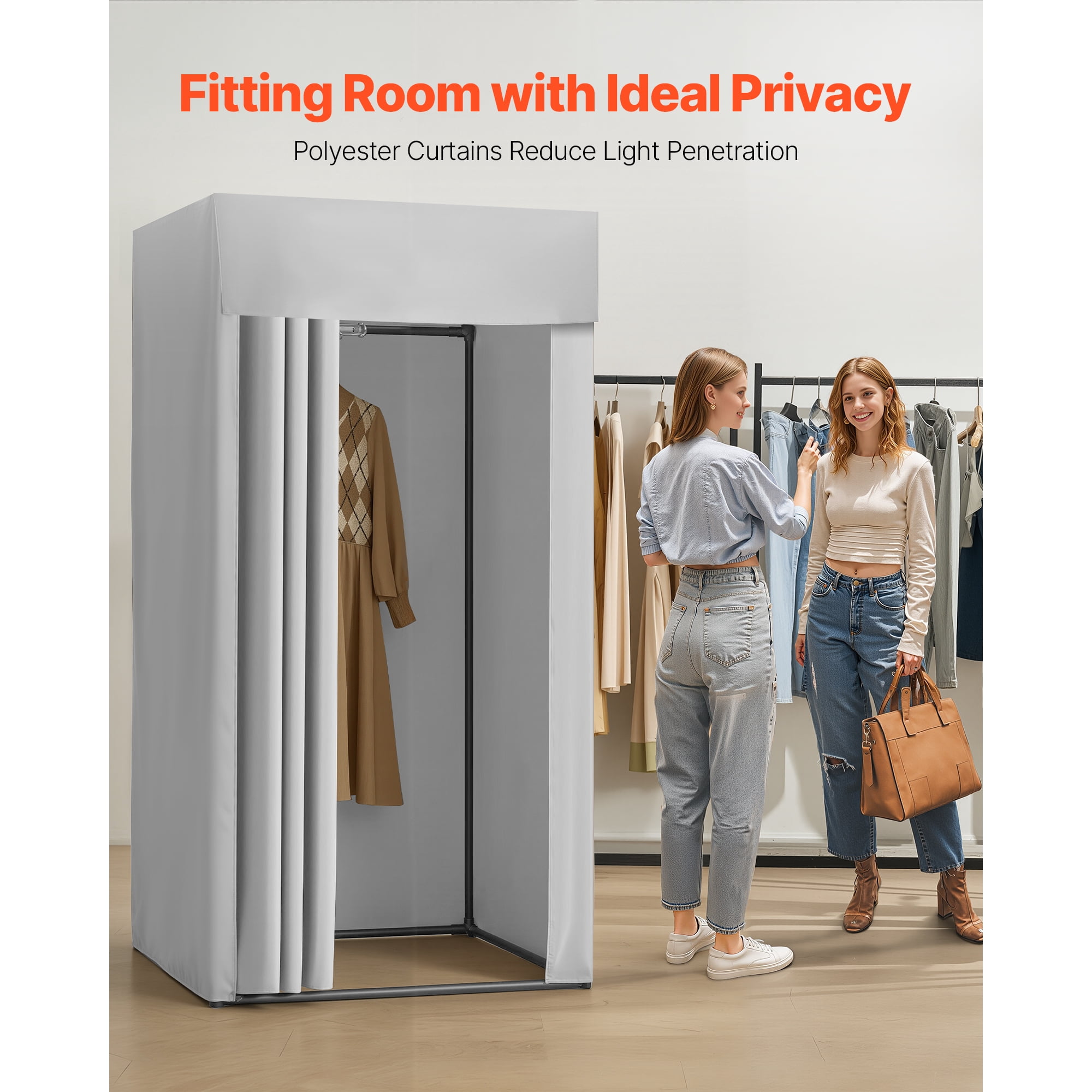 KFFKFF Portable Fitting Room with Durable Polyester Curtains, Privacy Space Featuring Shading Curtain and Hook, Suitable for Boutiques, Malls, Tailor Shops, and Outdoor Use - 39 x 39 x 78 in