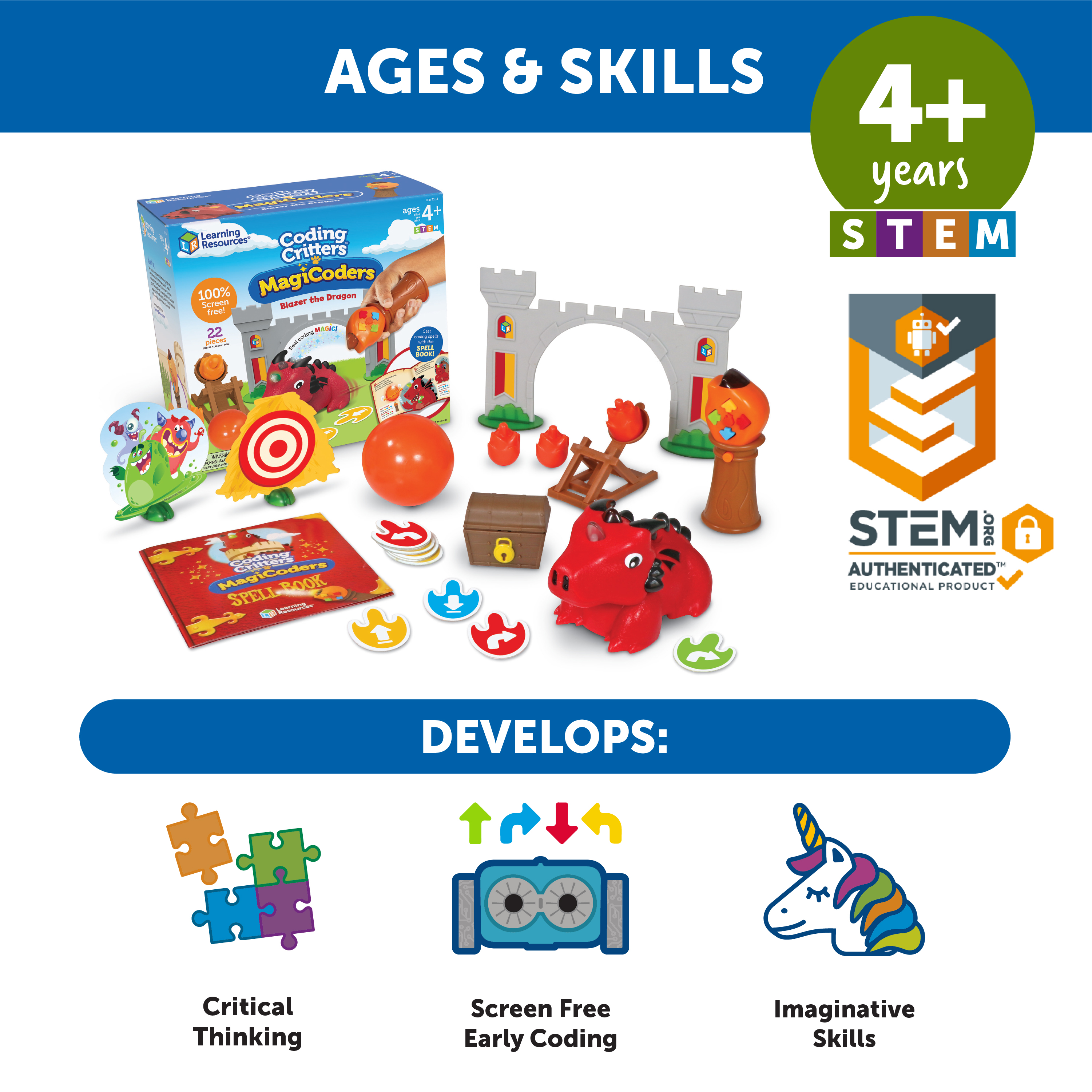 Learning Resources Coding Critters MagiCoders Blazer the Dragon, Robotics for Kids, Ages 4+