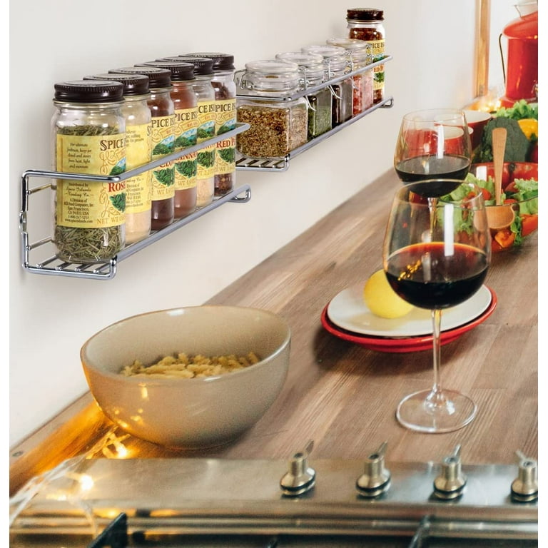 Spice Rack Organizer for Cabinets or Wall Mounts 2 Tier Spice Rack Wall Mount Space Saving Seasoning Organizer for Kitchen Cabinet Cupboard or Pantry Door Screw or Adhesive Hanging Spice Rack