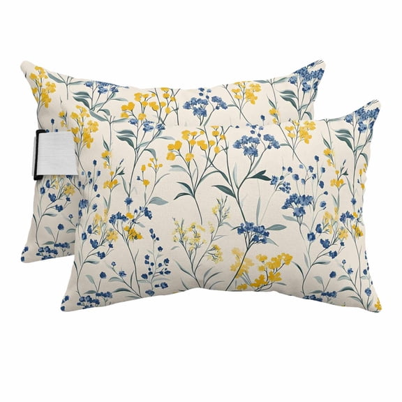 Outdoor Pillow for Chaise Lounge Chair Country Farm Watercolor Flowers Headrest Pillow with Adjustable Elastic Strap Set of 2,11x16 inch, Retro Yellow Blue Floral Waterproof Head Pillows for Patio