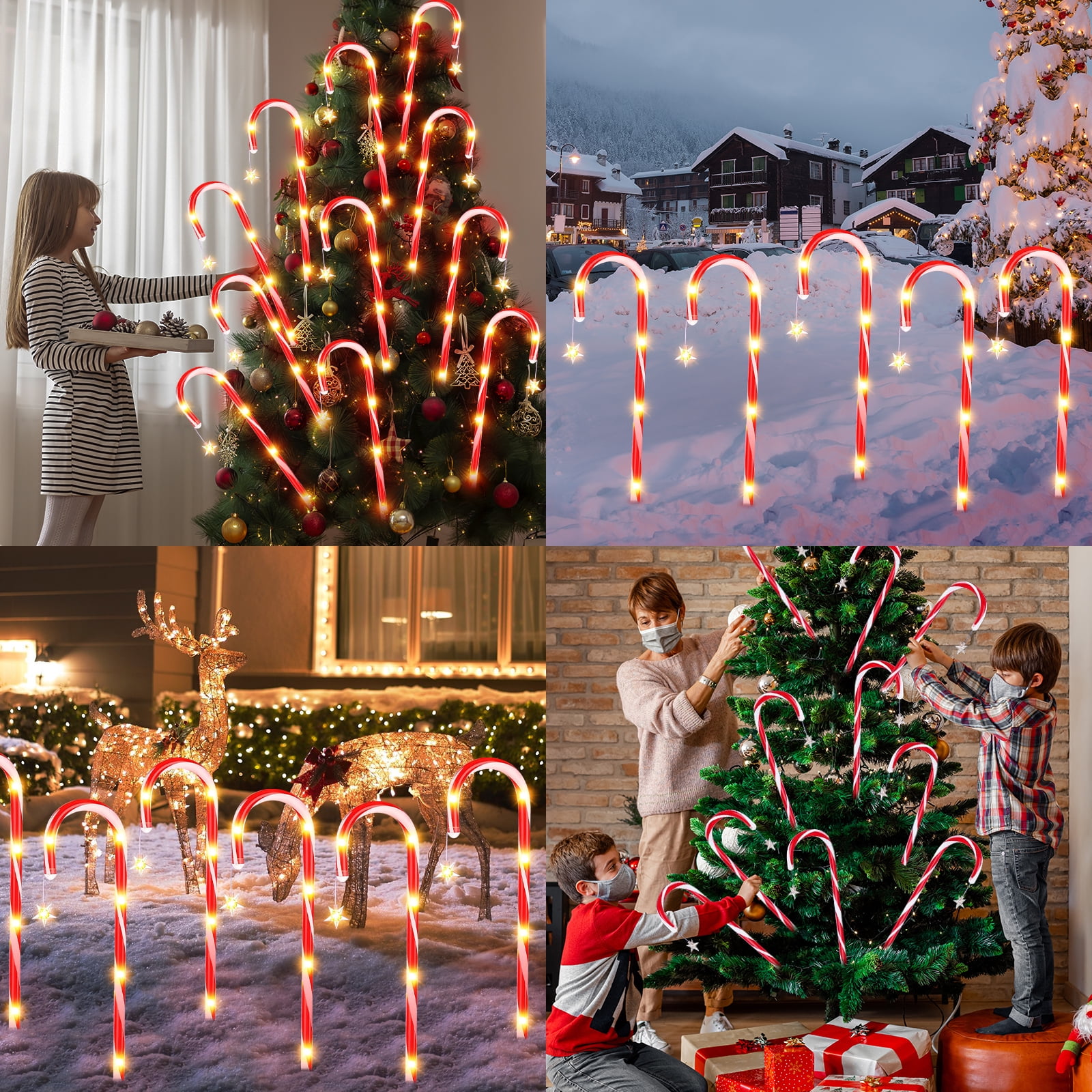 Qoosea 12Pack Outside Christmas Decorations Solar Candy Cane Lights, 72Led 8 Modes Waterproof Solar Christmas Holiday Outdoor Lights for Lawns Pathway Lights