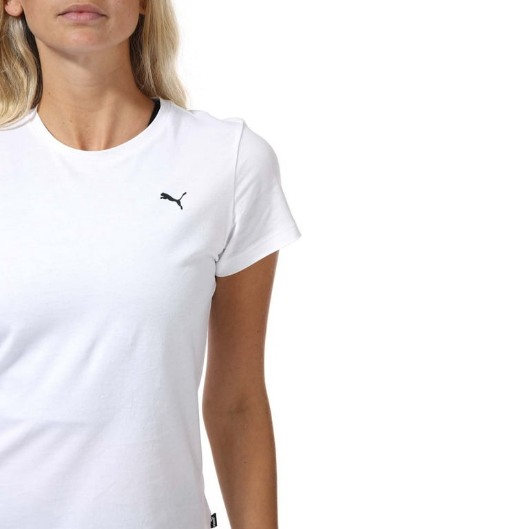 Women\'s Puma Essentials Small in White Logo T-Shirt