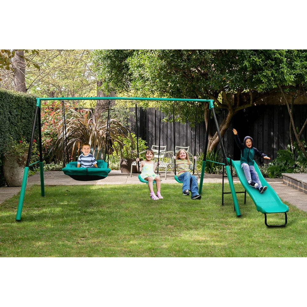 Magic Carpet Metal AFrame Swing Set for 1 to 5 Children ASTM Safety
