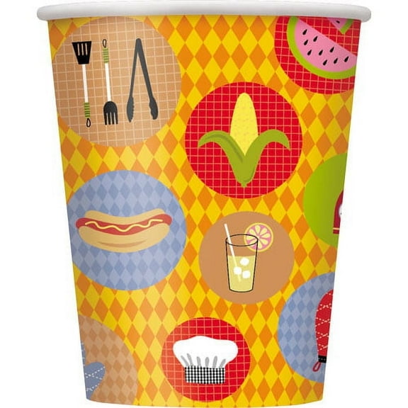 Various 9oz Multicolor Printed Paper Cups, Set of 8