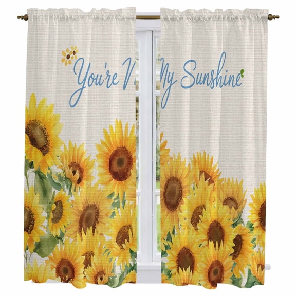 Yellow Sunflowers Kitchen Curtains 63 Inch Length, Summer Floral Elegant Pastoral Botanical Tiers Curtains for Living Room Berdoom Bathroom, Light Filtering Drapes Window Treatment 2 Panels 42"Wx63"L