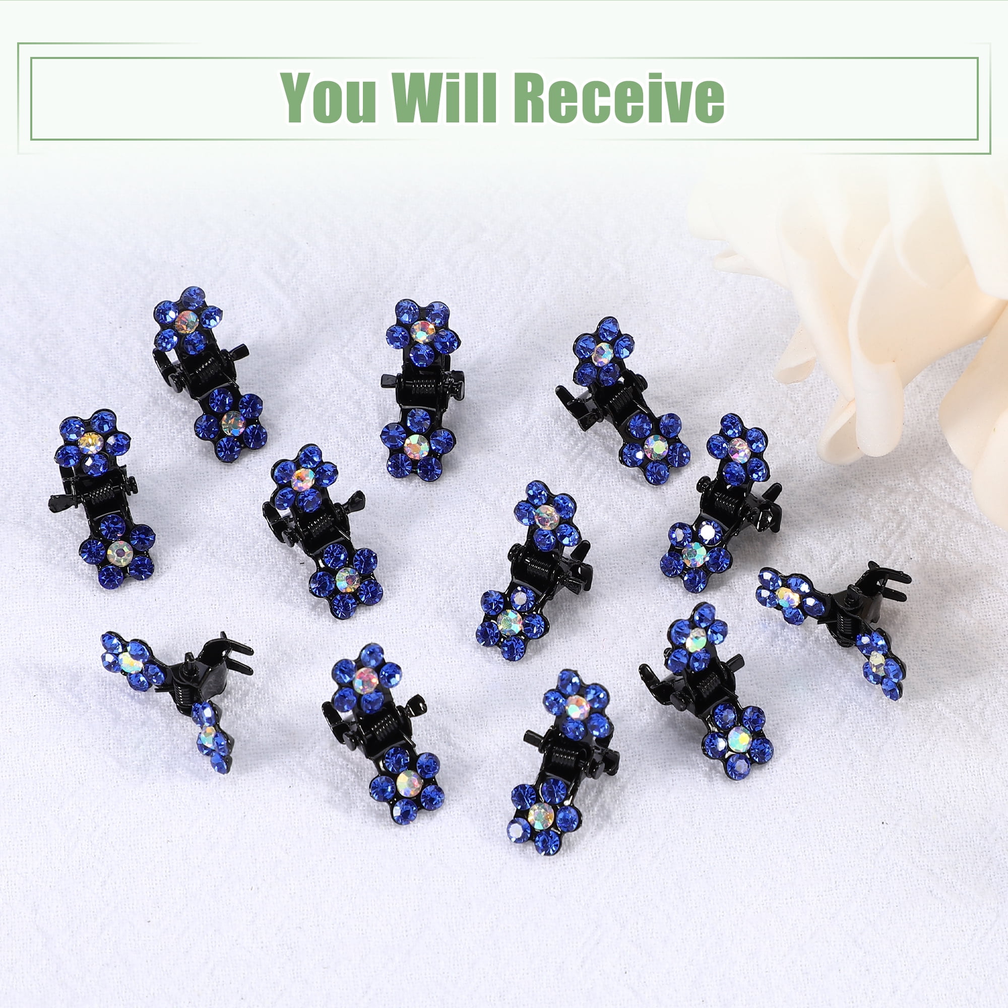 Unique Bargains 12Pcs Mini Hair Claw Clip Small Rhinestone Clips Dark Blue