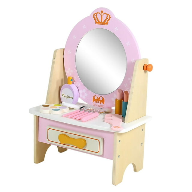 Juguete de mesa de vestir para niños de madera, juego de belleza de juego de rol educativo, juguetes de mesa de maquillaje de simulación para regalos