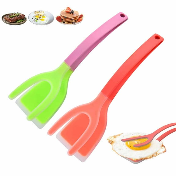 Silicon Egg Flipper Spatula Tongs (Set of 2) – Non-Stick 2-in-1 Grip & Flip Kitchen Tongs for Pancakes, Fish, Eggs, and More – Heat Resistant Cooking Too