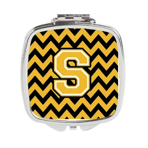 Carolines Treasures Letter S Chevron Black & Gold Compact Mirror