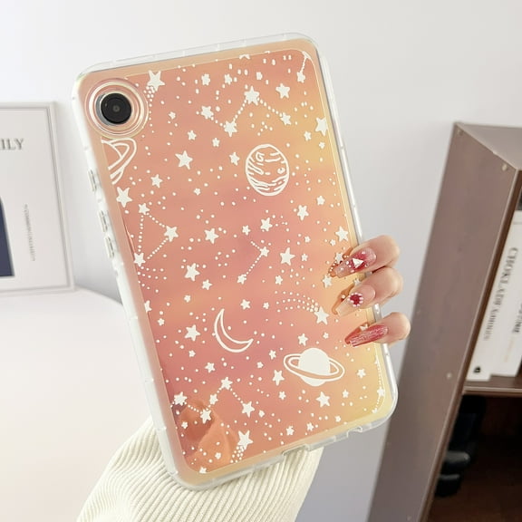 for Samsung Galaxy Tab A9 11.0" 2023 SM-X210/SM-X215/SM-X216 Clear Pattern Back Case, Luxury TPU Laser Lightweight Ultra Slim Shockproof Anti-Scratch Anti-Yellow Drop Protective Cover, White Planet