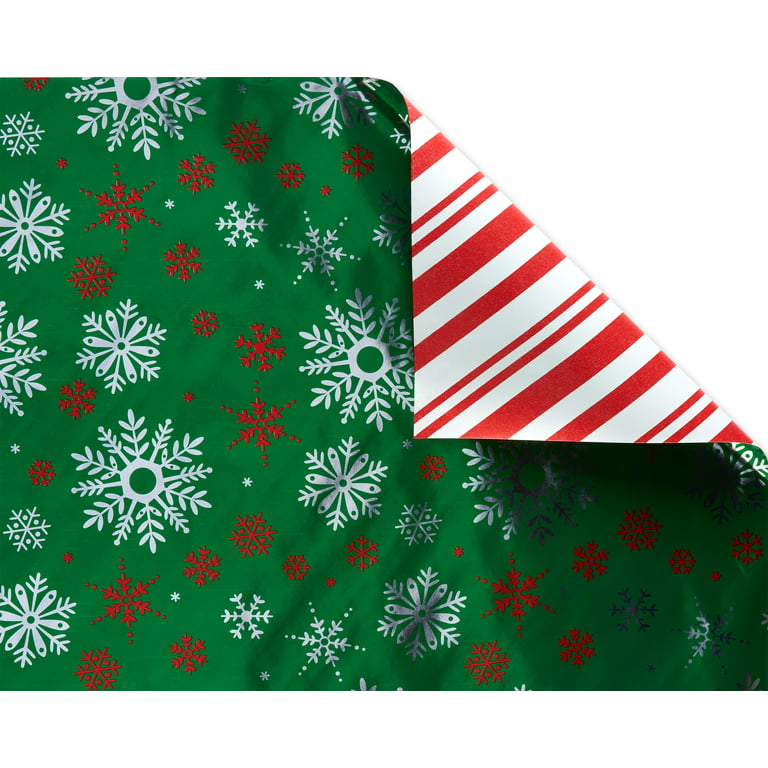 American Greetings Christmas Reversible Wrapping Paper, Red, Green