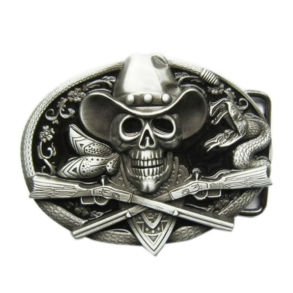 Vintage Style Rodeo Skull Cowboy Black Enamel Belt Buckle Boucle de Ceinture
