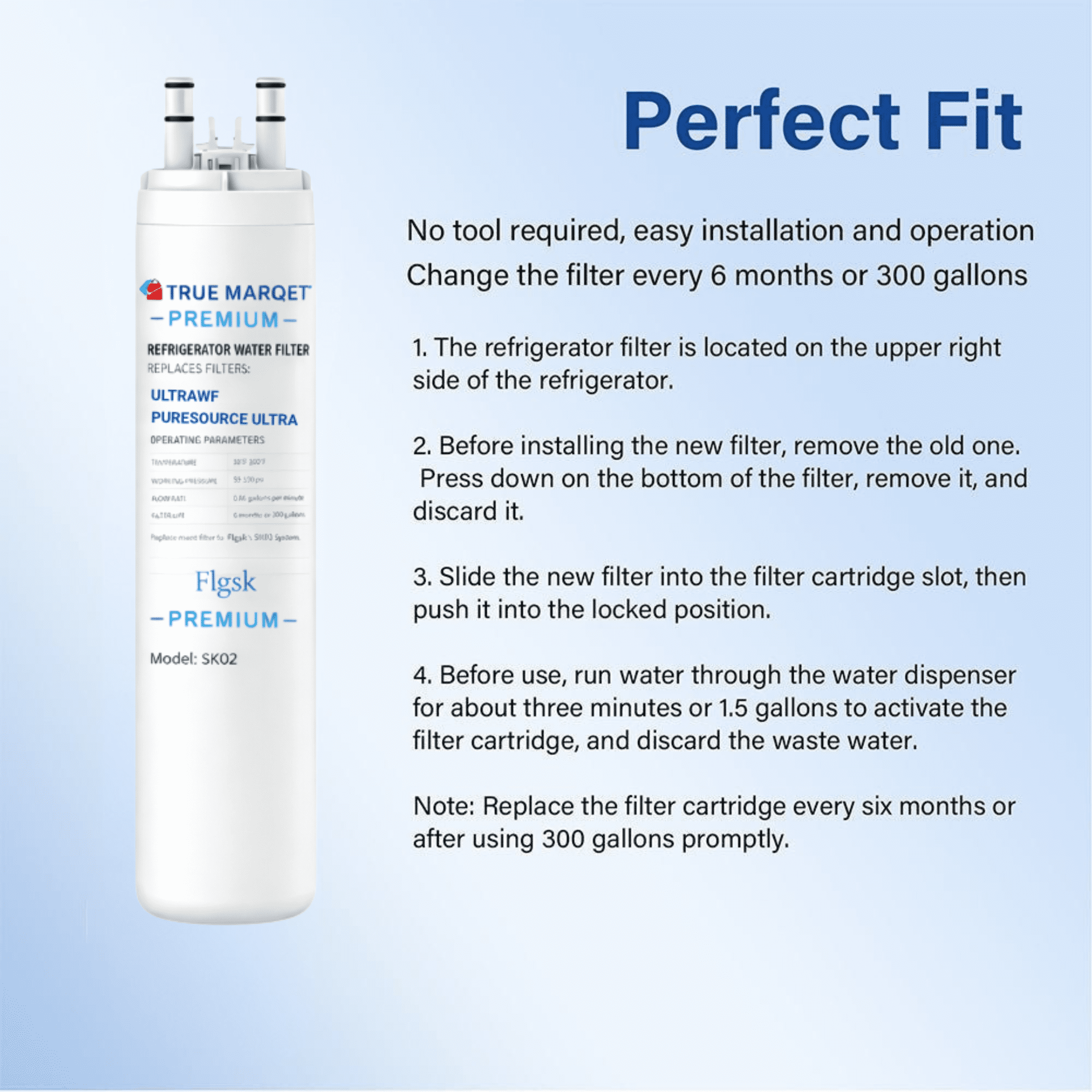 Refrigerator Replacement Filter for Frigidaire® ULTRAWF and Kenmore 9999 by True Marqet Flgsk, 2 Pack New