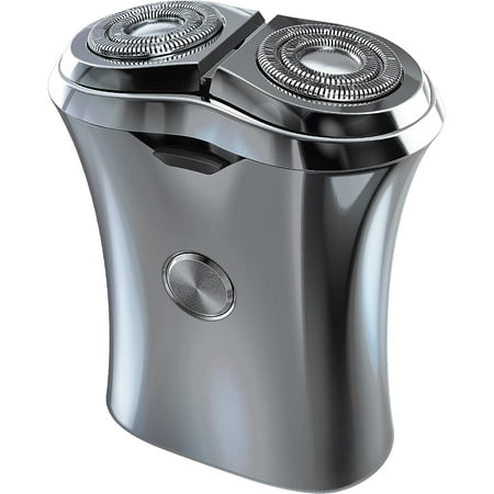 Perry Ellis Mens Electric Shaver with Twin Rotary Blades | Portable Cordless Travel Electric Razor for Men | USB Rechargeable Shaver | IPX5 Water Resistant | Flexible Floating Shaving Heads (Silver)