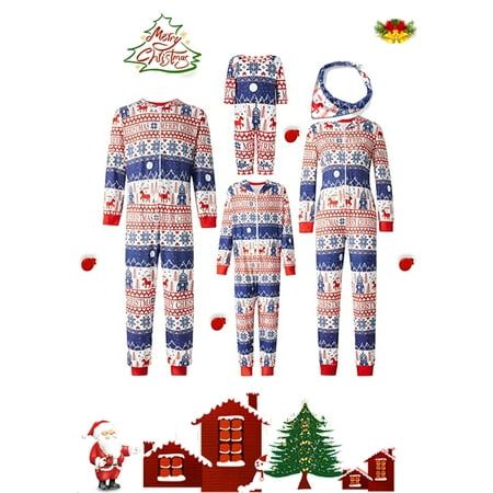 

Caitzr Christmas Family Matching Hoodie Pajamas Christmas Print Romper Long Sleeve One Piece Jumpsuit Zipper Pjs for Adult Kids Baby