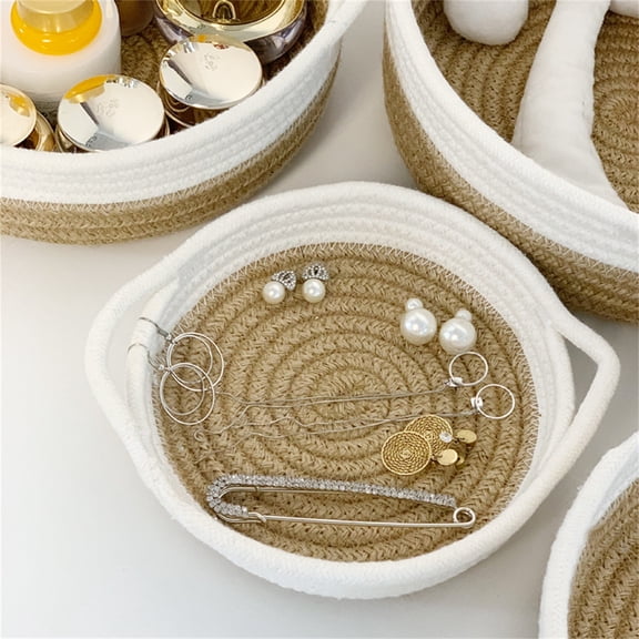 1*Storage Box Cotton Rope Baskets Hand Woven Storage Basket Fabric Tray Bowl Round Open Dish for Fruits Jewelry Keys Sewing Kits