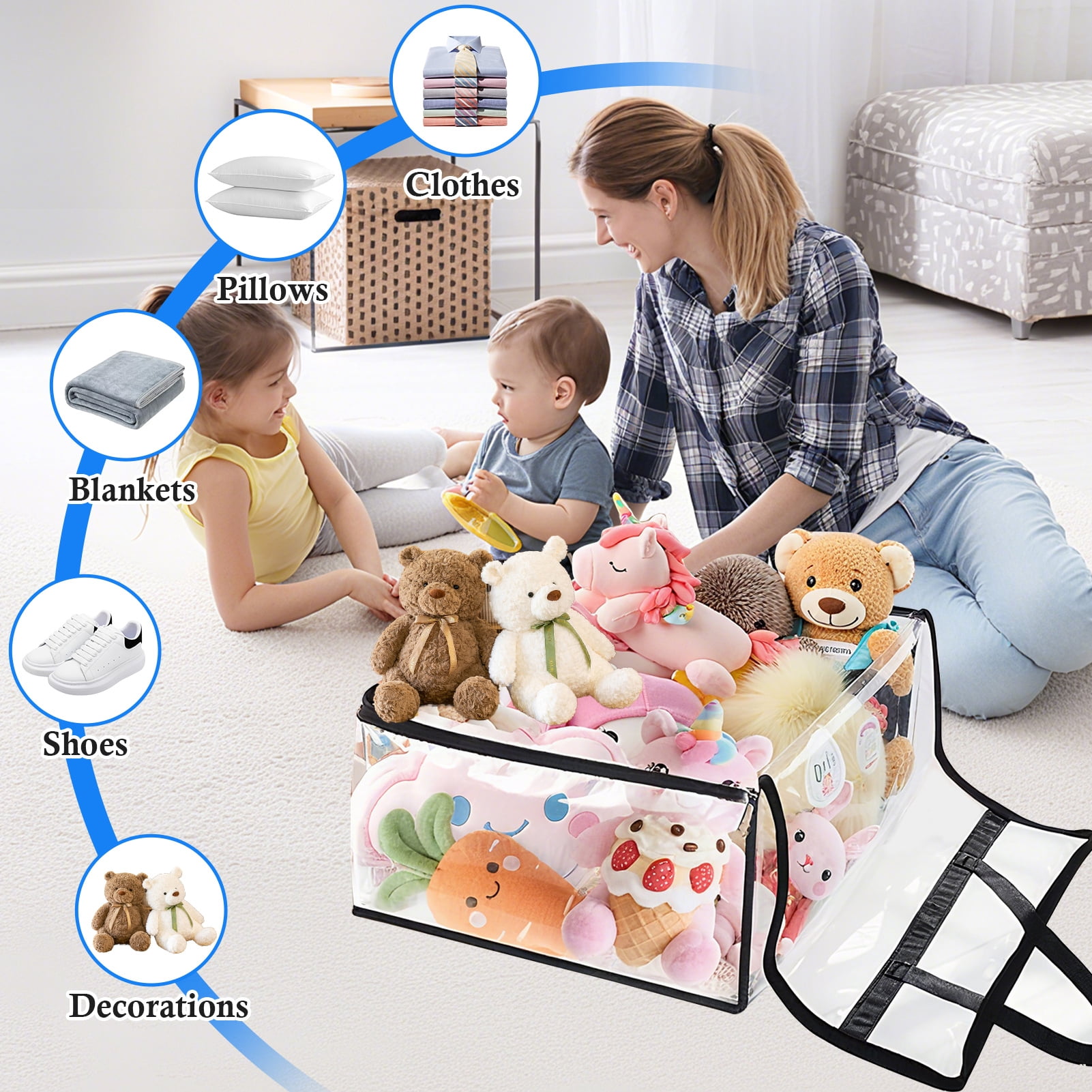Godance 4 Pack Clear Clothes Storage Bags, 60L Plastic Blanket Storage Bags, Vinyl Foldable Moving Bags with Zipper, Closet Organizers and Storage Containers for Bedding, Comforters, Clothing, Toys