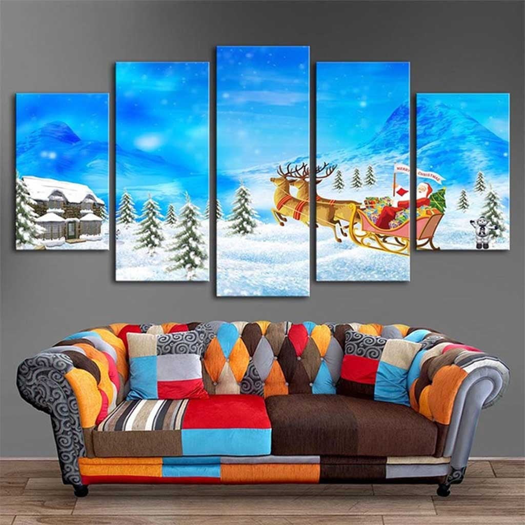 Christmas Santa Claus 5PCS HD Canvas Print Home Decor Picture Wall Art Painting